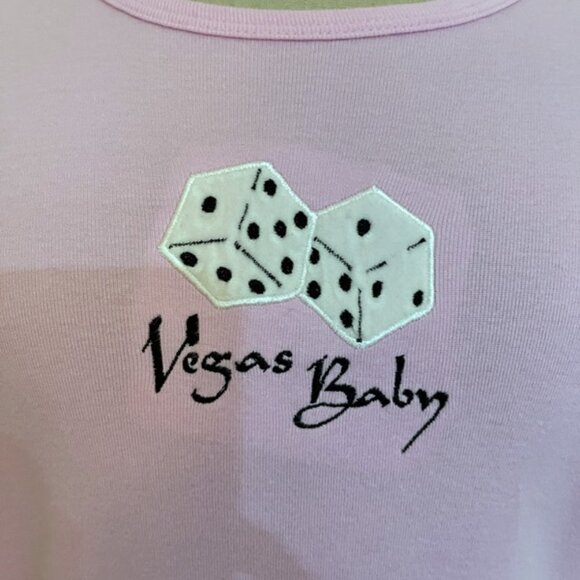 Vintage Womens Vegas Baby Pink T-Shirt M L Caesar's Embroidered Top Short Sleeve - Picture 4 of 6